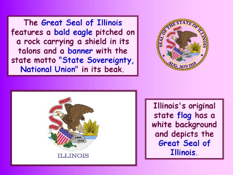 The Great Seal of Illinois  features a bald eagle pitched on a rock